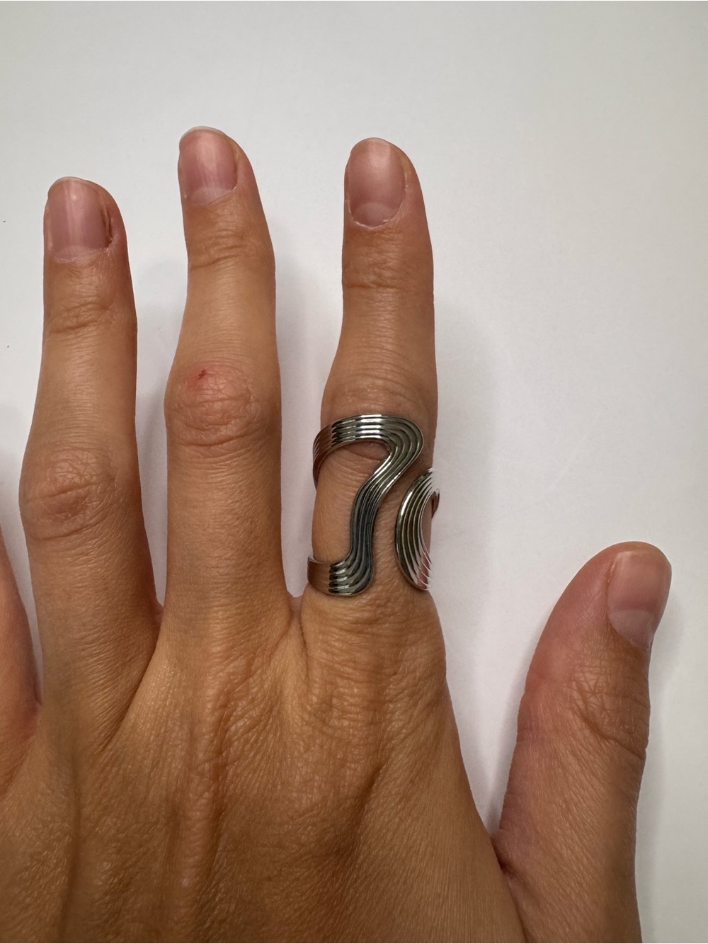 New Silver-Tone Adjustable Statement Ring | Modern Sculptural Wave Ring